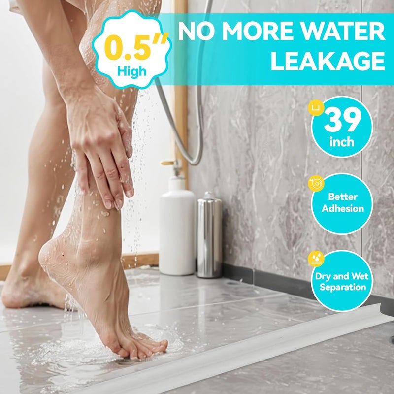 DLYYPLUS Store Shower Threshold Water Dam Barrier 39", Silicone Sealant Included, Collapsible Self-Adhesive Water Blocker, Shower Door Water Stopper for Floor Bathroom Kitchen Bathtub Sink - Image 2